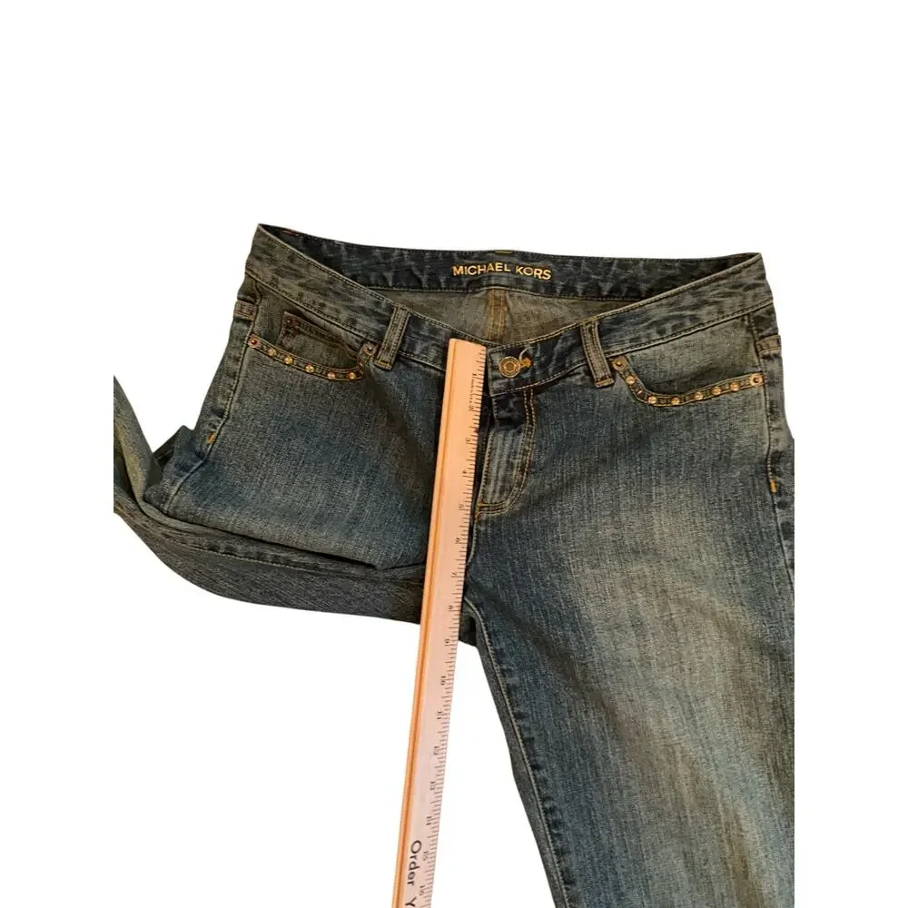 Michael Kors Embellished Bootcut Jeans Low Rise Dark Wash Blue Womens‎ Sz 10 NEW